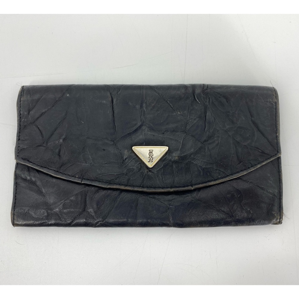 Yves Saint Laurent Vintage Black Crinkle Leather Wallet
